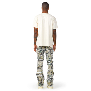 Jean évasé vintage personnalisé coupe slim élégant pour homme, style streetwear, avec patchs, hip-hop, effet usé - Product Image 5