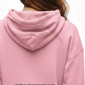 Women's Pink Cropped Hoodie With <b>Cat</b> Print Bow Design Casual Cotton Sweatshirt Autumn Wear - Product Image 6
