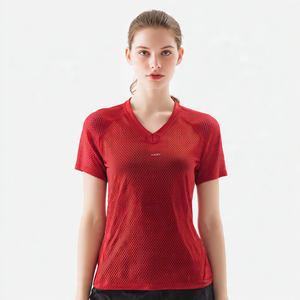 Hauts en jersey à col en V pour hommes, manches courtes, en maille filet, 100 % polyester et coton, OEM - Product Image 4