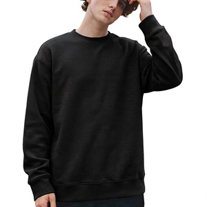 Men's Crew Neck Terry Knitted Pullover Solid Color Casual Sweatshirt Oversized Fit Winter Wear Polyester Breathable Front Logo - Product Image 1