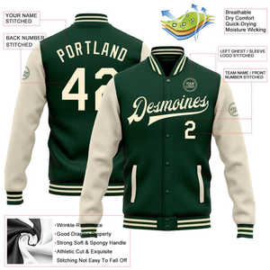 Veste de sport verte personnalisée pour homme avec manches crème et fermeture boutonnée, style preppy, pour l'automne - Product Image 2