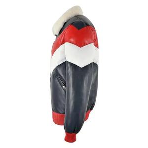 Men's Color Blocking <b>Leather</b> Sherpa <b>Jacket</b> With Faux Fur Collar Windproof <b>Winter</b> Moto Style Sherpa <b>Jacket</b> for Men's 2026 - Product Image 4