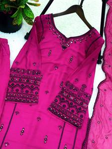 AARIKA TEXTILE Deluxe Rayon Cotton Thread <b>Sequins</b> Embroidered Quick Dry Top Farshi <b>Pant</b> Nazmin Dupatta Festive Traditional Wear - Product Image 6