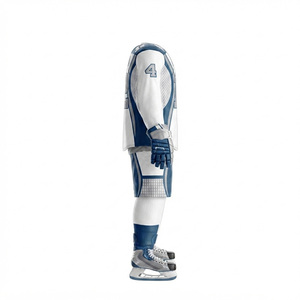 Ensemble d'uniformes de hockey sur glace personnalisés par sublimation pour hommes adultes, maillot et pantalon, manches longues, col en V, maille respirante, blanc et bleu, taille 12 - Product Image 4