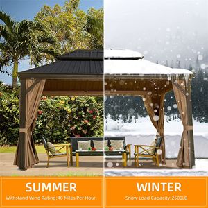 Gazebo da Esterno in Alluminio con Tetto Rigido e Doppia Tenda in Acciaio Zincato e Griglia per Patio, Terrazza, Giardino - Include Tende e Zanzariera - Product Image 5