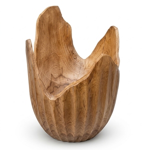 Natural Edge Carved Wooden Bowl Abstract Decorative Timber Platter Handcrafted Art Centerpiece Home Interior Ornament Item - Product Image 1
