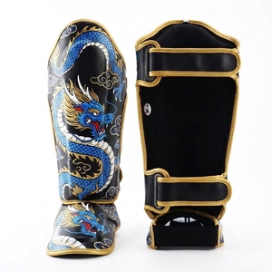 สนับแข้งลายมังกร PU อุปกรณ์ป้องกัน MMA สีดำ ทอง น้ำเงิน - Product Image 1