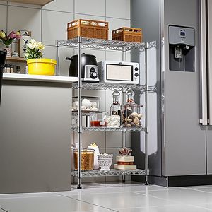 Estantería de Almacenamiento de Acero de Alta Resistencia de 4 Niveles, Capacidad de 450 kg, Organizador con Rejilla de Alambre para Hogar, Cocina u Oficina, Acabado Cromado - Product Image 2