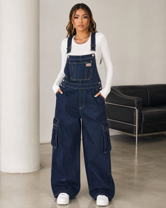 <b>Women's</b> Denim Overalls Mid Waist Regular Fit Breathable Stonewashed Cargo Pockets Formal Style Summer Wear Cheap Price Wholesale - Product Image 3
