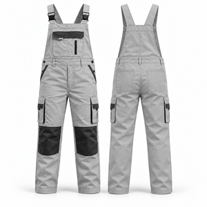 Salopette de travail industrielle pour hommes, respirante, avec renforts aux genoux, poches cargo, bretelles réglables, fermeture éclair poitrine, rangement utilitaire - Product Image 1