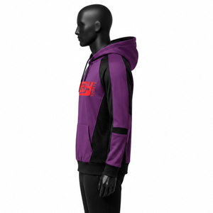 Sweat à capuche de sport personnalisé pour homme, violet et noir, avec empiècements en maille, pull-over athlétique pour la gym, vêtement d'entraînement, vente en gros, streetwear, haut - Product Image 3