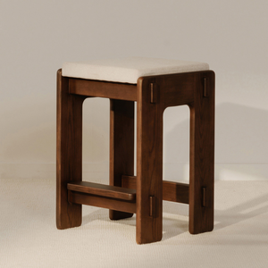 Contemporary Walnut Solid Wood Bar <b>Stool</b> with Fabric Cushion <b>Seat</b>, Minimalist Counter Height <b>Stool</b> for Kitchen Island & Home Bar - Product Image 1
