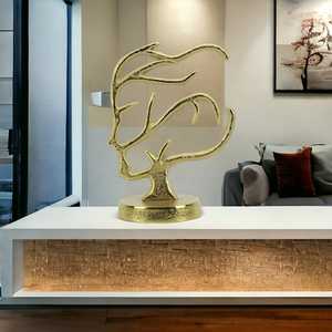Golden Aluminium 28cm H X 14cm W X 21cm L Antler Sculpture Artistic Tabletop <b>Decor</b> Handmade Modern Eco-Friendly Living Room - Product Image 2
