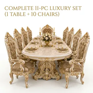 Elegant Heavy Handcrafted Teak <b>Wood</b> <b>Dining</b> <b>Table</b> & Chair Set 10 Seater Oval <b>Dining</b> <b>Table</b> with Italian Style <b>Dining</b> Chairs Set US - Product Image 2
