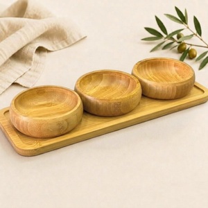 Juego de Tazones para Condimentos de Madera Hechos a Mano, Ecológicos, con Bandeja, 3 Piezas, Plato para Servir Aperitivos, Diseño Moderno, Vajilla para Cocina y Hogar - Product Image 1