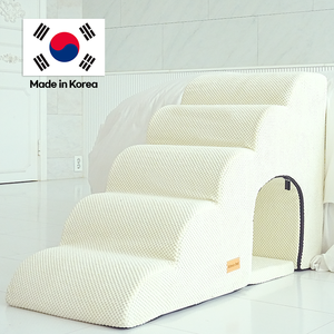 Modern Oval Cloud Fabric <b>Dog</b> Stairs 5 <b>Step</b> Ivory AMP-C5-IV Cave Style Indoor Non Slip Washable - Product Image 1