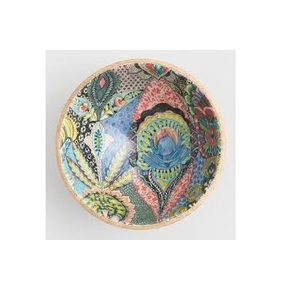 Tazón de Madera Artesanal para Servir Ensaladas, Decorativo, con Estampado Esmaltado, de Madera de Mango, para Frutas, Ensaladas, Decoración del Hogar - Product Image 1