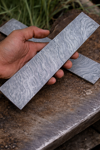Acier Damas, tous les motifs disponibles : barre billet, torsadée, goutte de pluie, plume, pour la fabrication de couteaux, couteaux de plein air. - Product Image 2