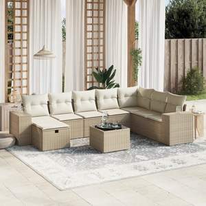 Grand ensemble de canapés de jardin beige en polyrotin avec structure en acier, 6 places, mobilier d'extérieur au design contemporain - Product Image 3