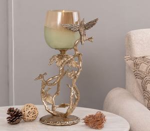 Luxury <b>Bird</b> and Vine Candle Holder with Gradient Glass Cup Customized Christmas Home & Table Decor - Product Image 1