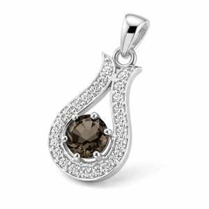 Pendentif solitaire Rhaya Jewels en argent sterling plaqué rhodium avec quartz fumé géométrique serti griffe, tendance et minimaliste, cadeau pour femme - Product Image 4