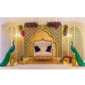Decoración de escenario Elite Walima con pantallas cortadas con láser, los últimos paneles de fondo de metal tallado con hojas doradas, marcos modernos de estilo árabe para bodas. - Product Image 3