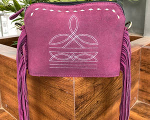 Bolso bandolera de cuero de ante para mujer con flecos y acentos de puntada Buck, bolsos de hombro de cuero genuino de alta calidad - Product Image 3