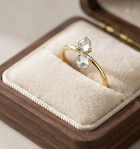 Bague de fiançailles en or massif 10K 14K 18K avec diamant de laboratoire rond taille rose de 0,05 ct certifié IGI, couleur E, clarté VVS - Product Image 4