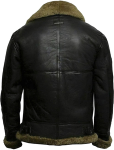 Men's Genuine Leather <b>Biker</b> <b>Jacket</b> With Fur Lining Windproof Zipper Closure Turn-down Collar Winter Moto Coat - Product Image 1
