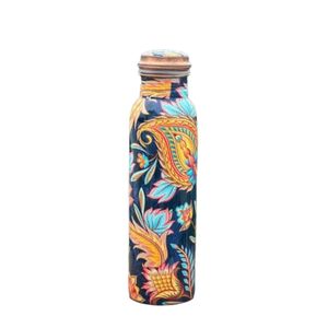 Blue & <b>White</b> Geometric Diamond Pattern Copper <b>Water</b> <b>Bottle</b> with Matching Cap for Drinking Home and Hotel for Gifting - Product Image 3