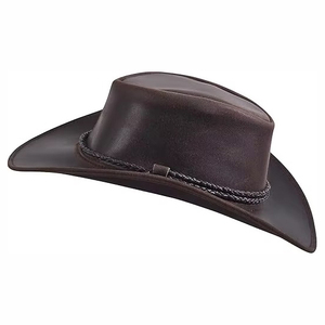 Chapeau de cowboy unisexe personnalisé avec image, à large bord froncé, en cuir, motif uni, pour voyage, pêche, sports de plein air, décontracté - Product Image 3