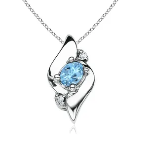 14K Solid Gold Shell Style Oval Cut Natural Aquamarine & Diamond Pendant <b>Top</b> Quality Prong Set Fine Jewelry Pendant Necklace OEM - Product Image 1