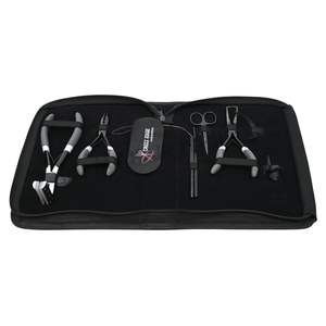 Kit d'outils professionnel pour extensions capillaires dorées : Pince à retirer les perles, Pince à sertir les perles, Crochet de tirage, Aiguilles à coudre et Anneau de séparation capillaire - Product Image 1