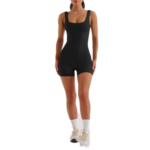 Mono de mujer negro liso sin mangas con cuello cuadrado, cintura alta, control de abdomen, faja moldeadora, tirantes finos, para primavera y verano - Product Image 4
