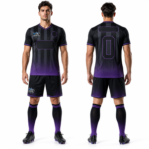 Tenue de football avec maillot et short, taille personnalisée, tissu interlock doux, sublimation couleur intégrale, anti-boulochage, ensembles d'uniformes - Product Image 1