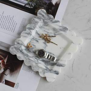 Plateau carré en marbre gris à bords festonnés, pierre naturelle, décoration moderne de luxe pour la maison, plateau de service pour salle à manger, cuisine, salon - Product Image 4