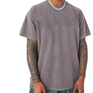 เสื้อยืดผู้ชายลายพิมพ์สีพื้นแบบแห้งเร็วทรงสลิมฟิตไซส์ใหญ่ ผ้าฝ้าย 100% ล้างสีแบบแอซิดวอช พร้อมโลโก้และสีสันใหม่ปี 2026 สำหรับใส่ลำลอง - Product Image 3