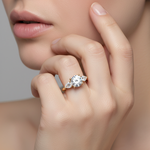 Классическое обручальное кольцо с тремя камнями: круглый центральный камень и боковые камни в форме груши, платиновое, с невидимым ореолом, тройное кольцо - Product Image 3