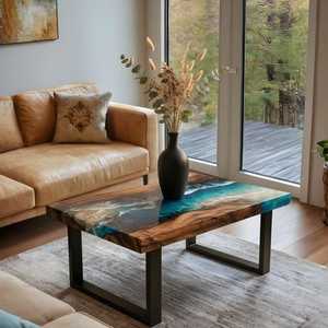 Modern Latest Collection Solid Live Edge Wooden <b>Dining</b> <b>Table</b> Transparent Epoxy Resin Restaurant & Cafe <b>Dining</b> <b>Table</b> - Product Image 5