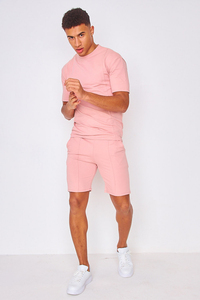Conjunto de Pantalones Cortos y Camiseta Oversize de Punto Sin Costuras para Hombre, Color Negro, Cintura Elástica, Ropa Urbana de Verano - Product Image 4