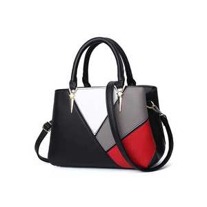 Sac à main en cuir PU à blocs de couleur géométriques, sac à bandoulière avec poignée supérieure pour un usage quotidien - Product Image 1