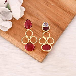 Handmade <b>Red</b> Hydro Gemstone Brass <b>Drop</b> <b>Earrings</b> with Bezel Setting Gold Plated Fashion Jewelry for Women by Shilpi Impex - Product Image 5