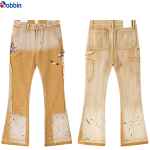 Pantalones Cargo Vaqueros Acampanados Oversize Personalizados de Mezclilla Lavada a la Piedra, Talla Grande, Negros Lisos con Raya Lateral, Ajuste Holgado Casual - Product Image 6