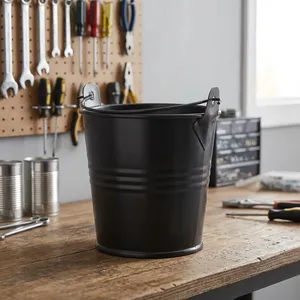 Black <b>Metal</b> <b>Bucket</b> with Handle for Events School Storage Party Home Garden Utility - Product Image 6