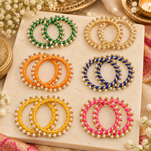 Brazaletes de Hilo de Seda con Flores Gota Hechos a Mano en India para Mujer, Recuerdo de Boda Multicolor, Brazaletes de Regalo para Mehndi, Haldi y Sangeet - Product Image 2