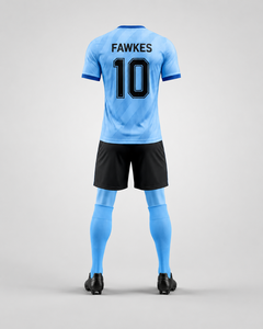 Ensemble de maillot de football Fawkes pour homme, bleu clair, short noir, imprimé numérique, évacuation de l'humidité, respirant, 100% polyester, coupe athlétique, toutes tailles - Product Image 3
