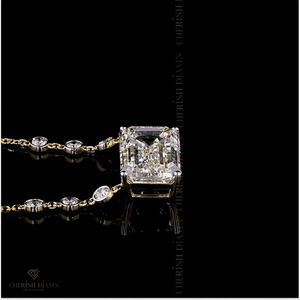 Collier pendentif élégant en diamant taille émeraude cultivé en laboratoire avec chaîne à maillons, bijoux en or tendance pour l'exportation en gros - Product Image 2