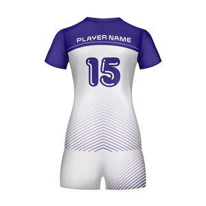 Conjunto de Uniforme de Voleibol Personalizado para Mujer, Morado con Rayas Blancas, Sublimado, 100% Poliéster, Transpirable, Ajustado, Manga Corta - Product Image 6
