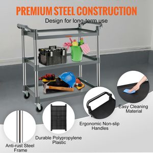 Carrello di Servizio Pesante 220LBS 102x49x97cm con Ruote Bloccabili e 3 Ripiani - Product Image 3