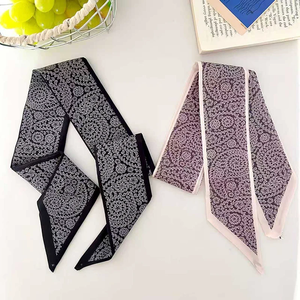 2026 New Arrival Women Geometric Floral Print Skinny Satin Scarf Girl Hair Bandana Neck Scarf Bag Handle <b>Decor</b> for Spring <b>Summer</b> - Product Image 3